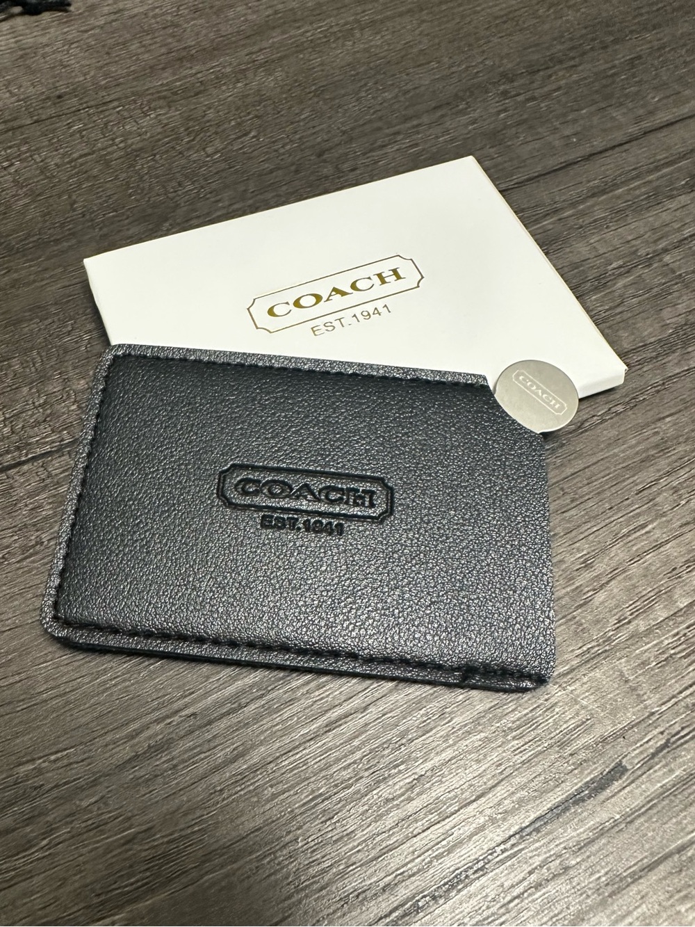 Coach Black Pebbled Leather Card Holder with with Mirror